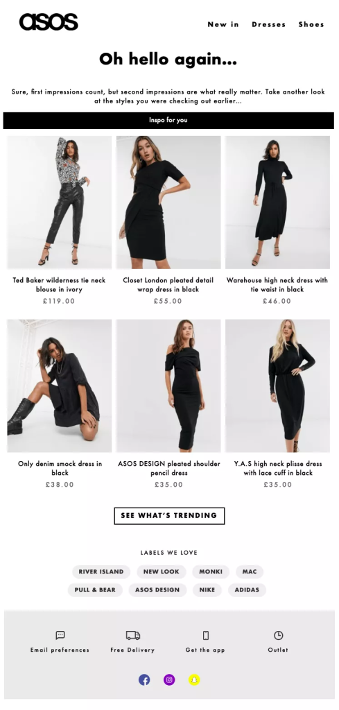 ASOS browse abandonment email