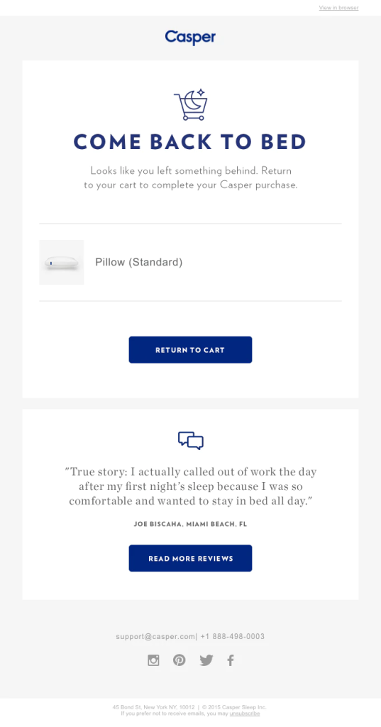 Casper cart abandonment email