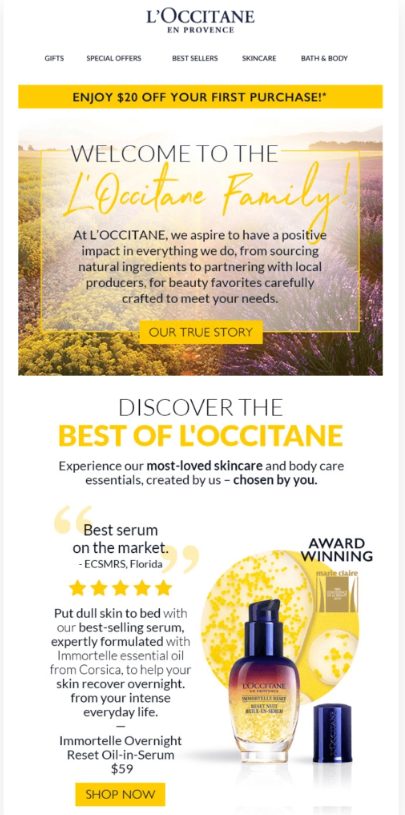L'Occitane welcome email